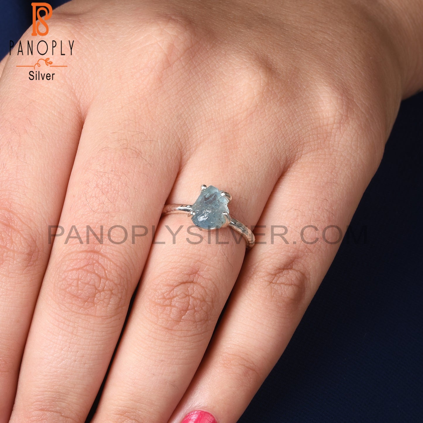 Aquamarine Rough 925 Sterling Silver Prong Set Ring