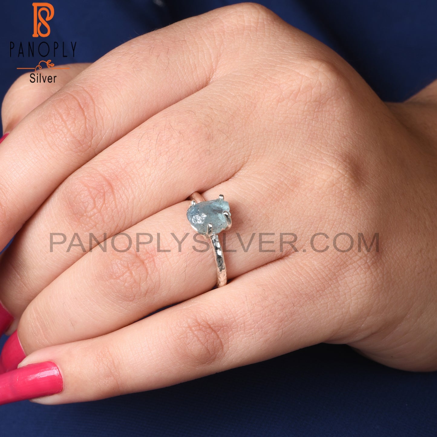 Aquamarine Rough 925 Sterling Silver Prong Set Ring
