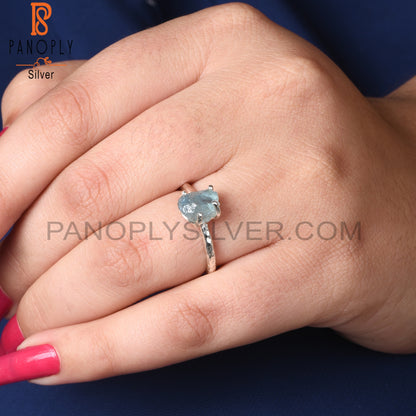 Aquamarine Rough 925 Sterling Silver Prong Set Ring