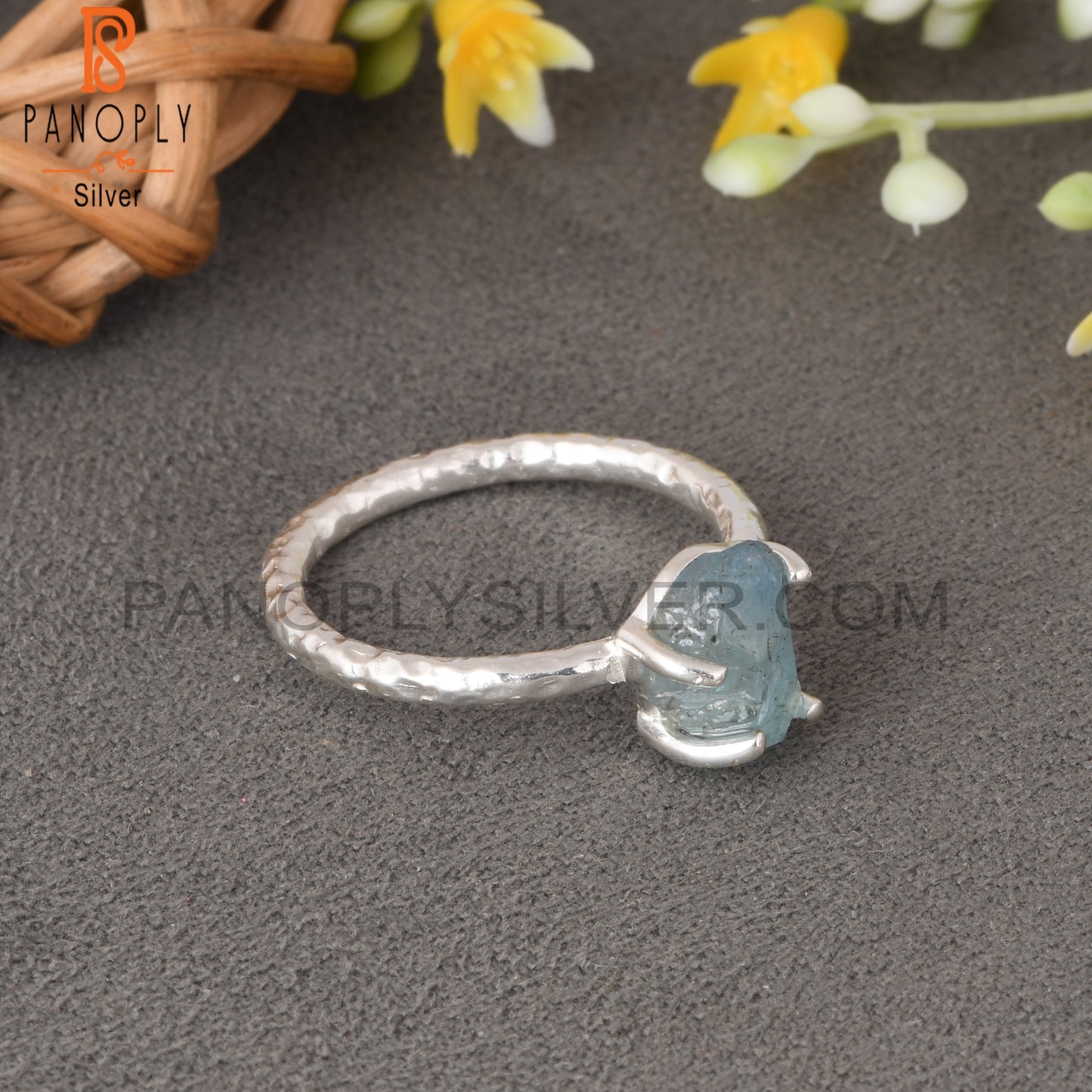 Aquamarine Rough 925 Sterling Silver Prong Set Ring
