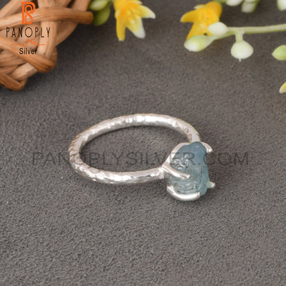 Aquamarine Rough 925 Sterling Silver Prong Set Ring