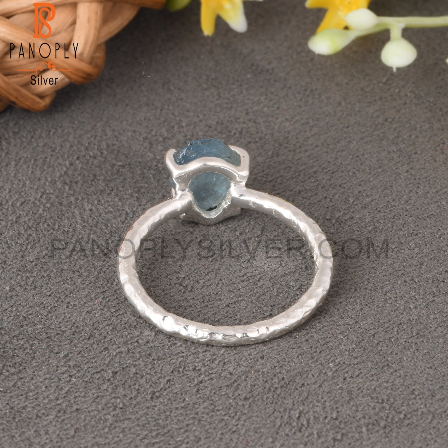 Aquamarine Rough 925 Sterling Silver Prong Set Ring