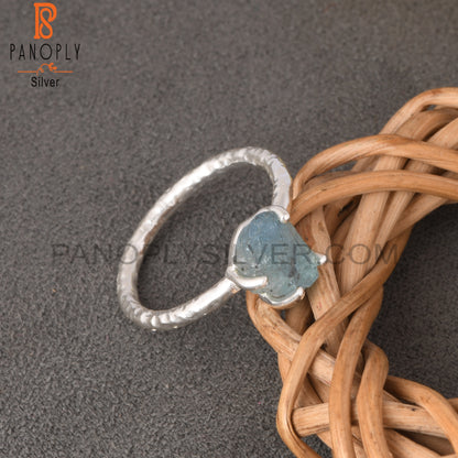 Aquamarine Rough 925 Sterling Silver Prong Set Ring