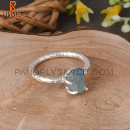 Aquamarine Rough 925 Sterling Silver Prong Set Ring