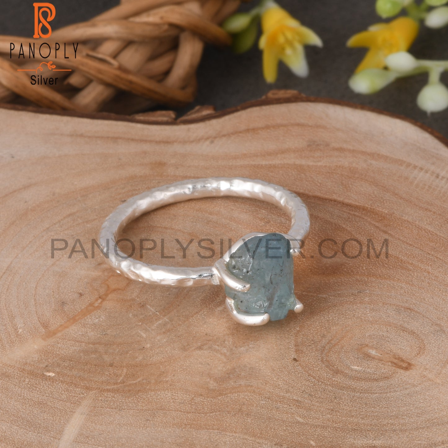 Aquamarine Rough 925 Sterling Silver Prong Set Ring