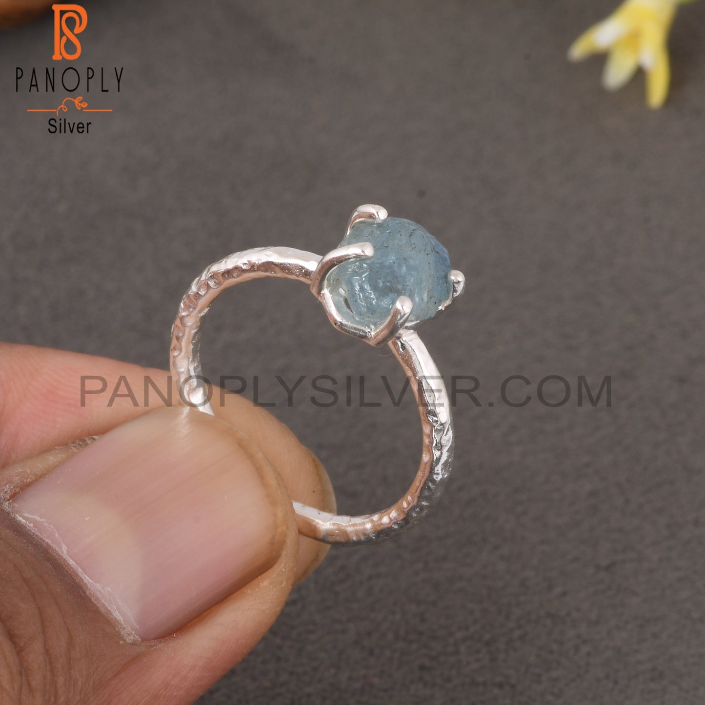 Aquamarine Rough 925 Sterling Silver Prong Set Ring