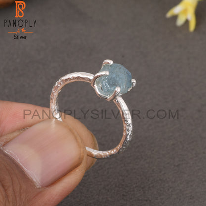 Aquamarine Rough 925 Sterling Silver Prong Set Ring