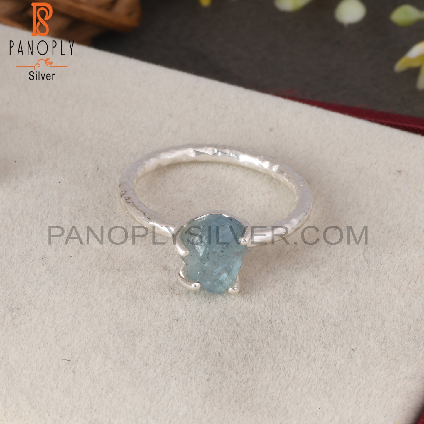 Aquamarine Rough 925 Sterling Silver Prong Set Ring