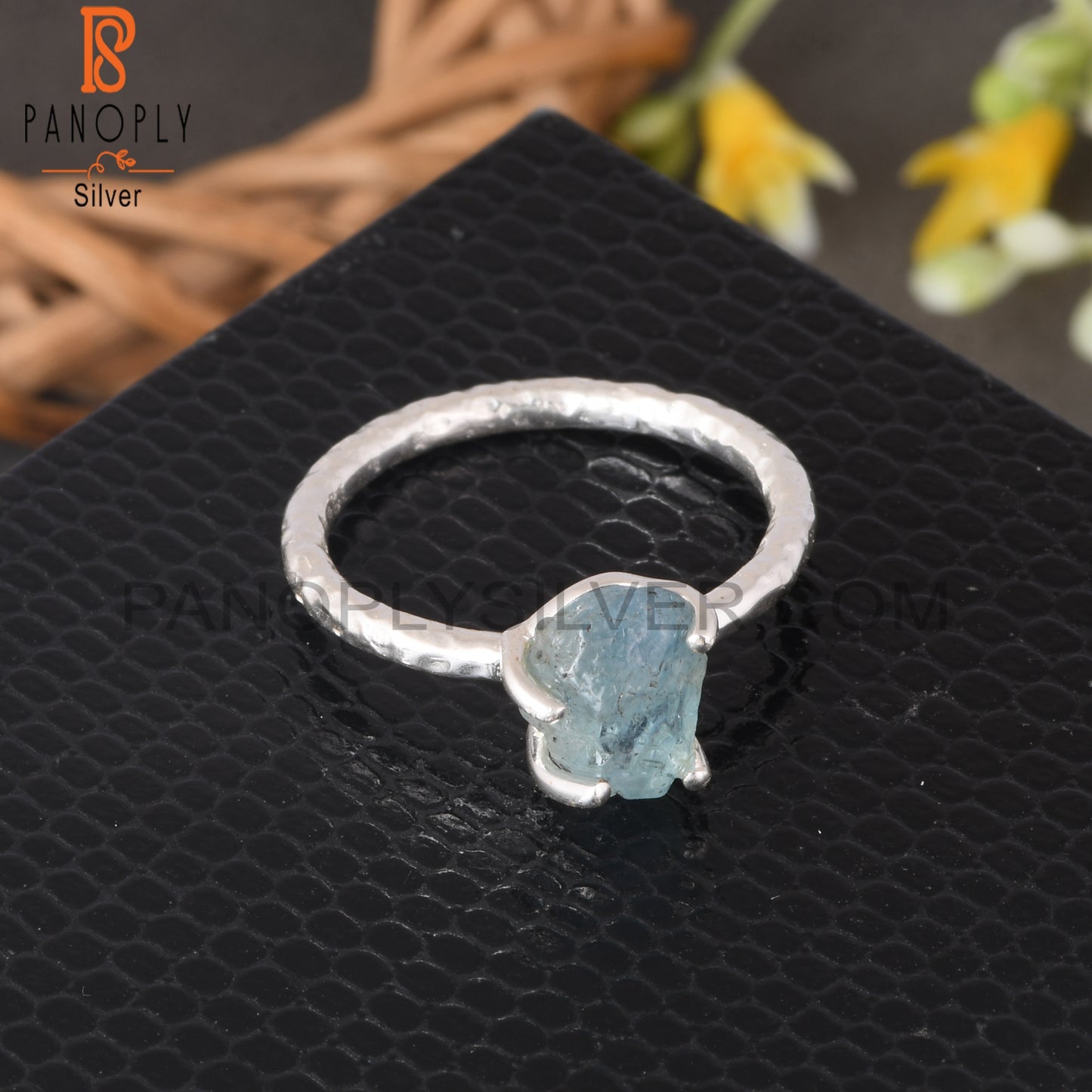 Aquamarine Rough 925 Sterling Silver Prong Set Ring