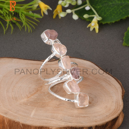 Rose Quartz Rough 925 Sterling Silver Bypass Multi Ring