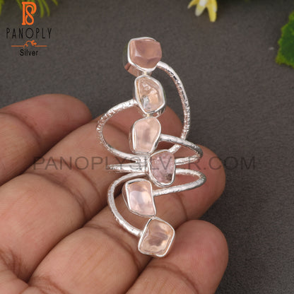 Rose Quartz Rough 925 Sterling Silver Bypass Multi Ring