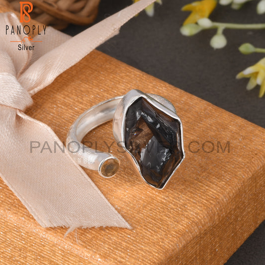 Citrine & Smoky 925 Sterling Silver Adjustable Ring