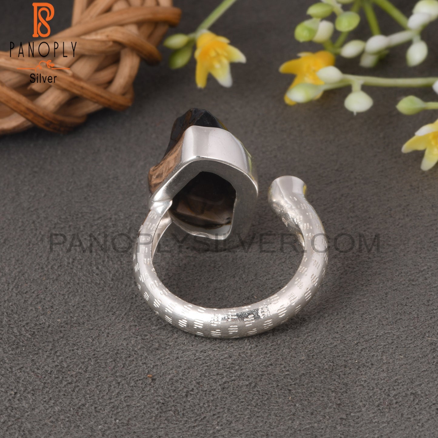 Citrine & Smoky 925 Sterling Silver Adjustable Ring