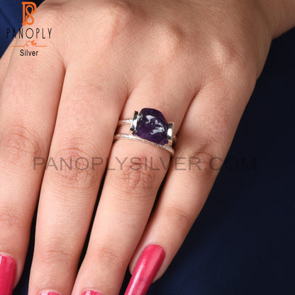 Two Band Amethyst Rough 925 Sterling Silver Ring