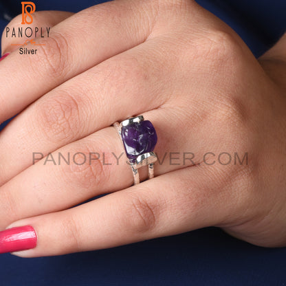 Two Band Amethyst Rough 925 Sterling Silver Ring