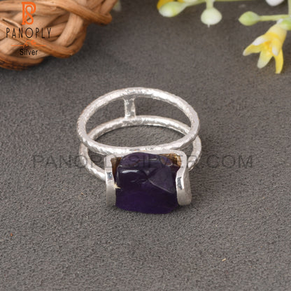 Two Band Amethyst Rough 925 Sterling Silver Ring