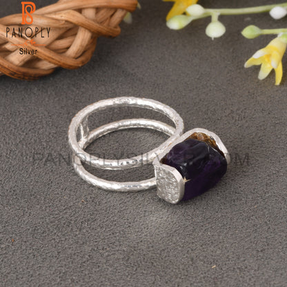 Two Band Amethyst Rough 925 Sterling Silver Ring