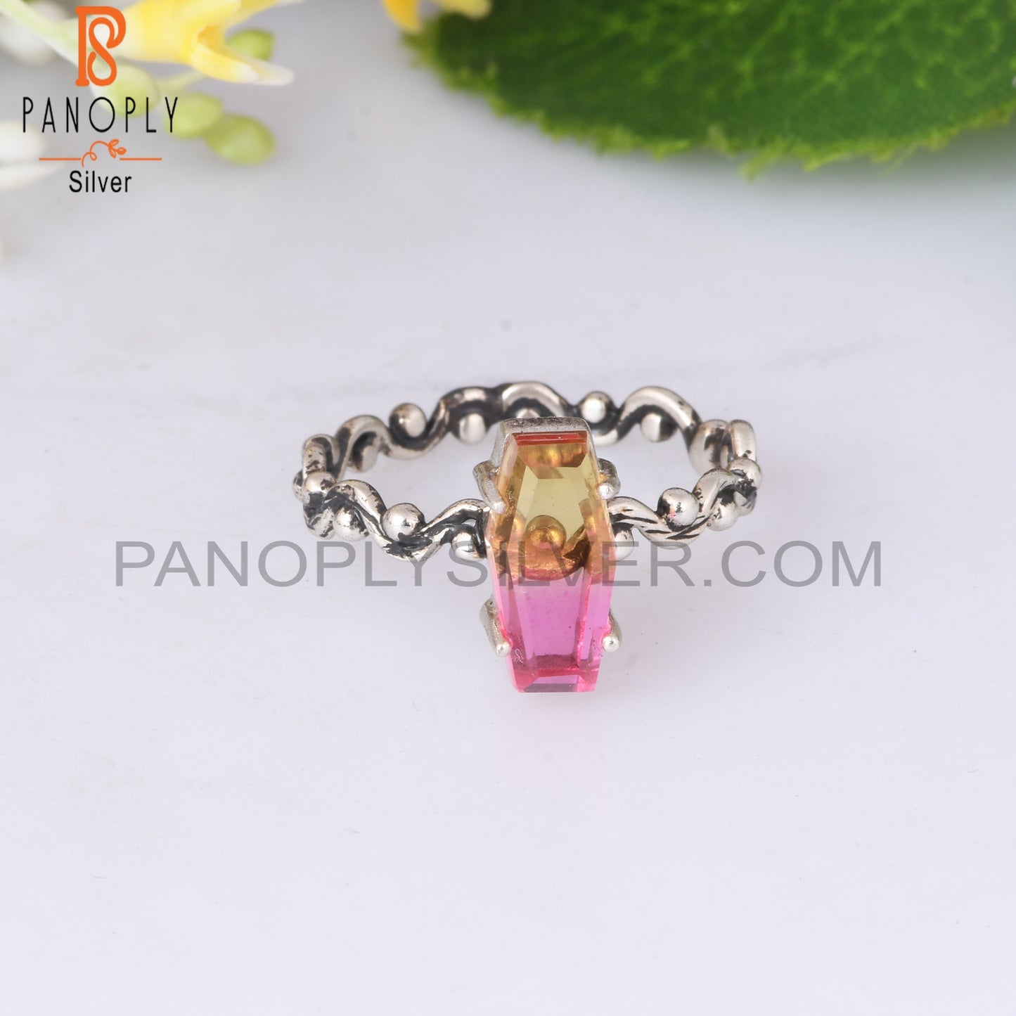 Bio Petro Tourmaline Doublet Quartz Coffin 925 Silver Ring