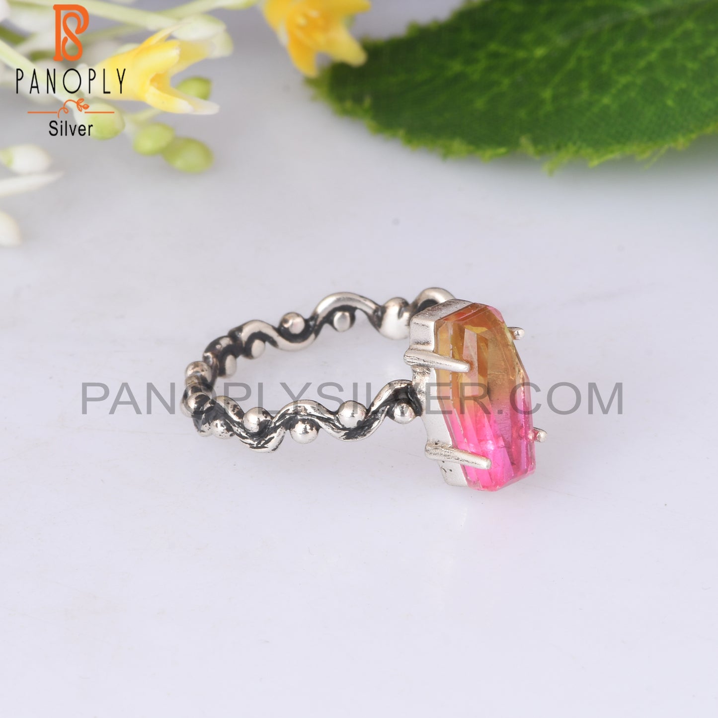 Bio Petro Tourmaline Doublet Quartz Coffin 925 Silver Ring