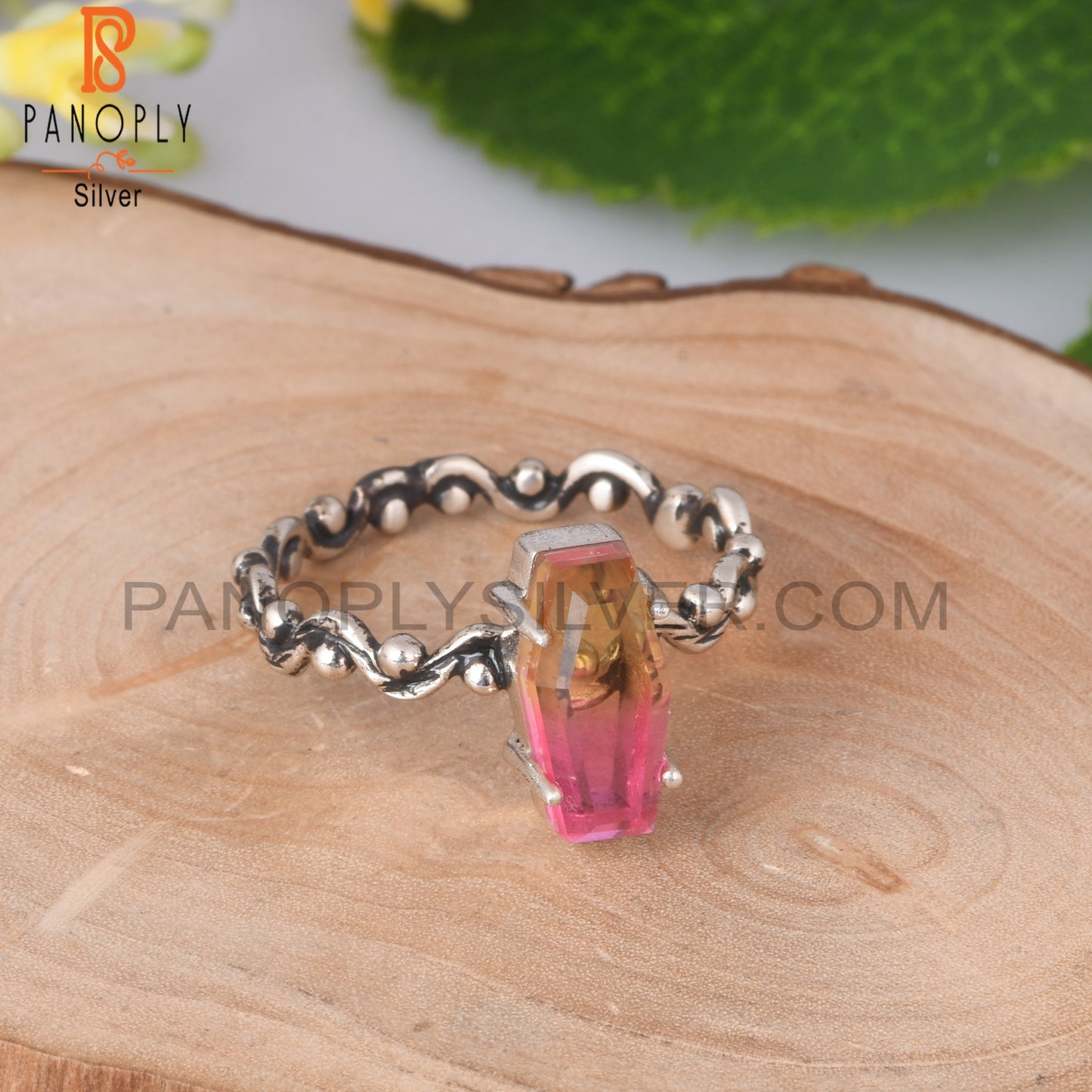 Bio Petro Tourmaline Doublet Quartz Coffin 925 Silver Ring
