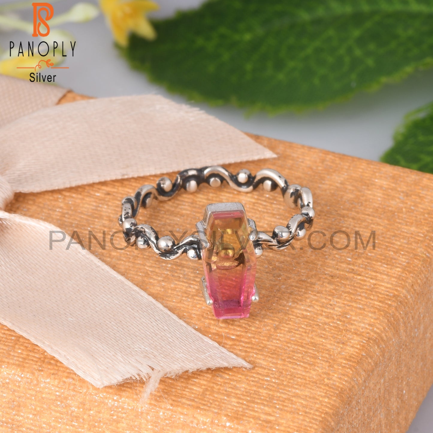 Bio Petro Tourmaline Doublet Quartz Coffin 925 Silver Ring