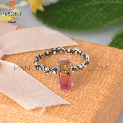 Bio Petro Tourmaline Doublet Quartz Coffin 925 Silver Ring