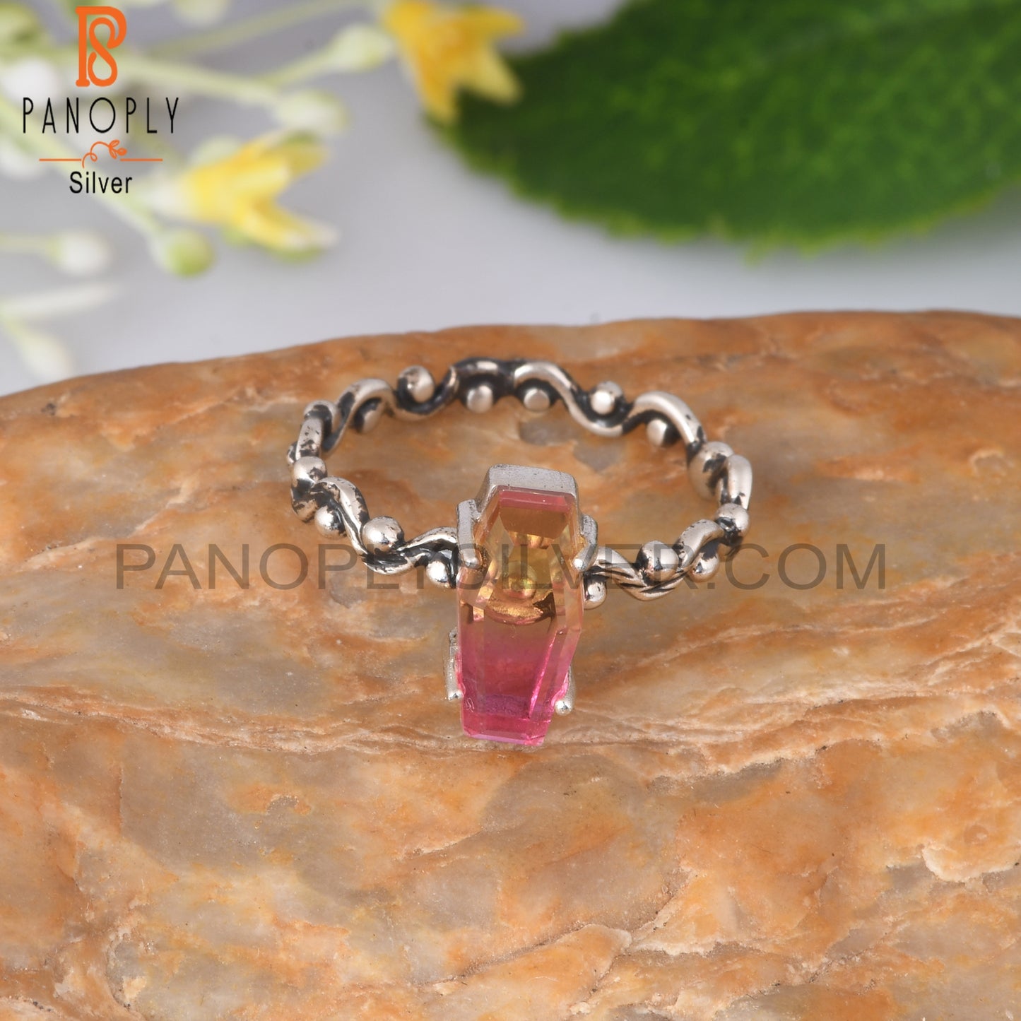 Bio Petro Tourmaline Doublet Quartz Coffin 925 Silver Ring