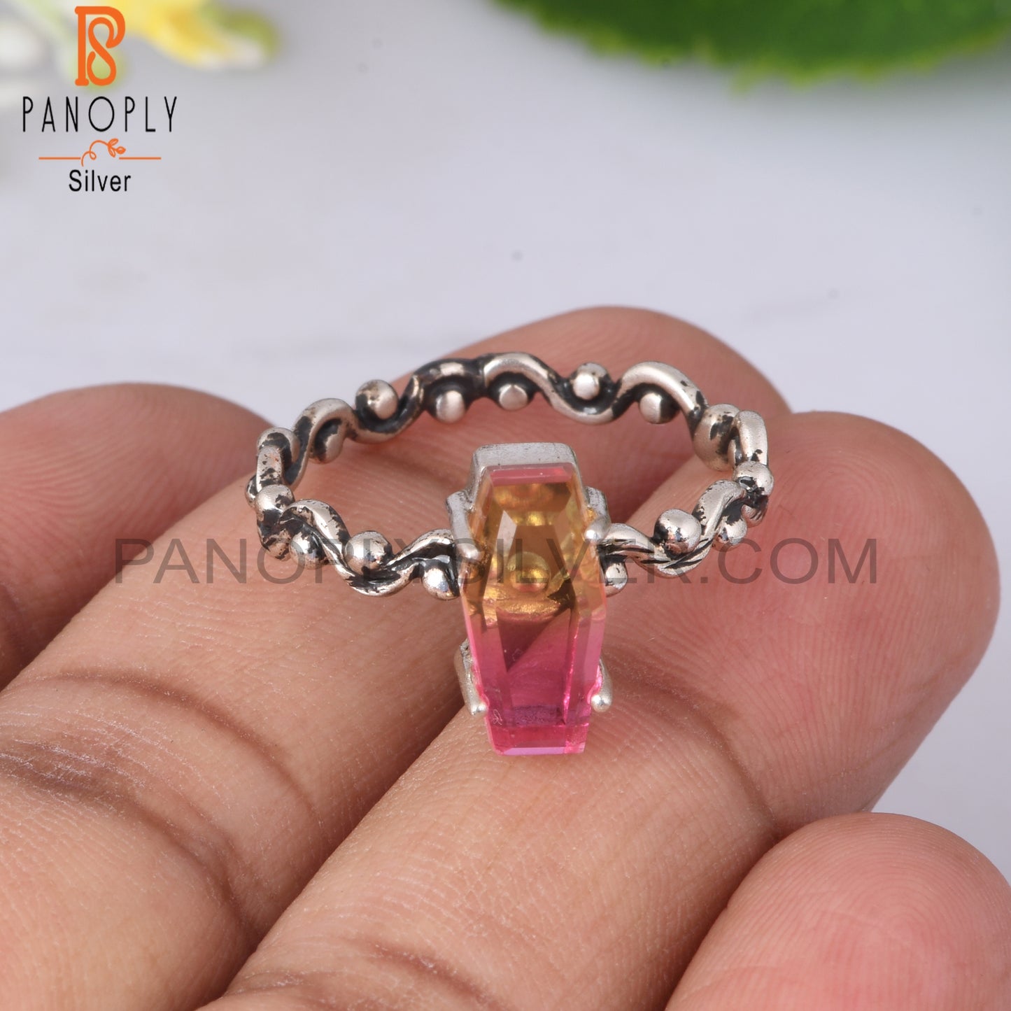Bio Petro Tourmaline Doublet Quartz Coffin 925 Silver Ring