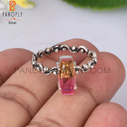 Bio Petro Tourmaline Doublet Quartz Coffin 925 Silver Ring