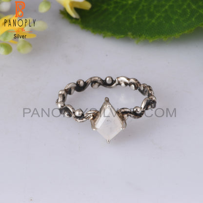 Rainbow Moonstone Kite Shape 925 Sterling Silver Ring