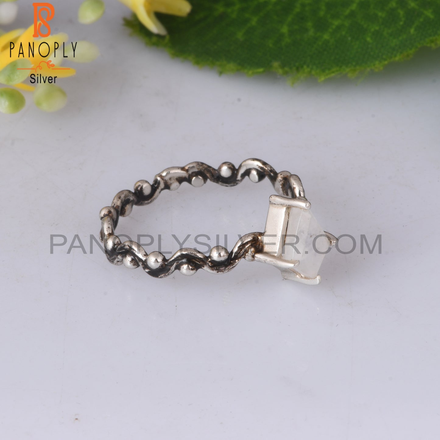 Rainbow Moonstone Kite Shape 925 Sterling Silver Ring