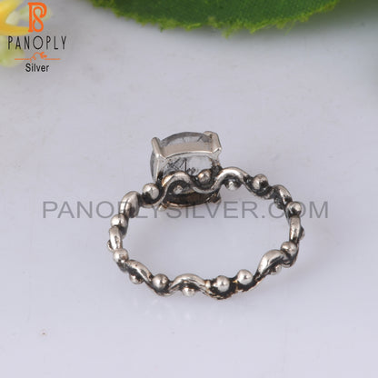 Black Rutile Cushion Shape 925 Sterling Silver Ring