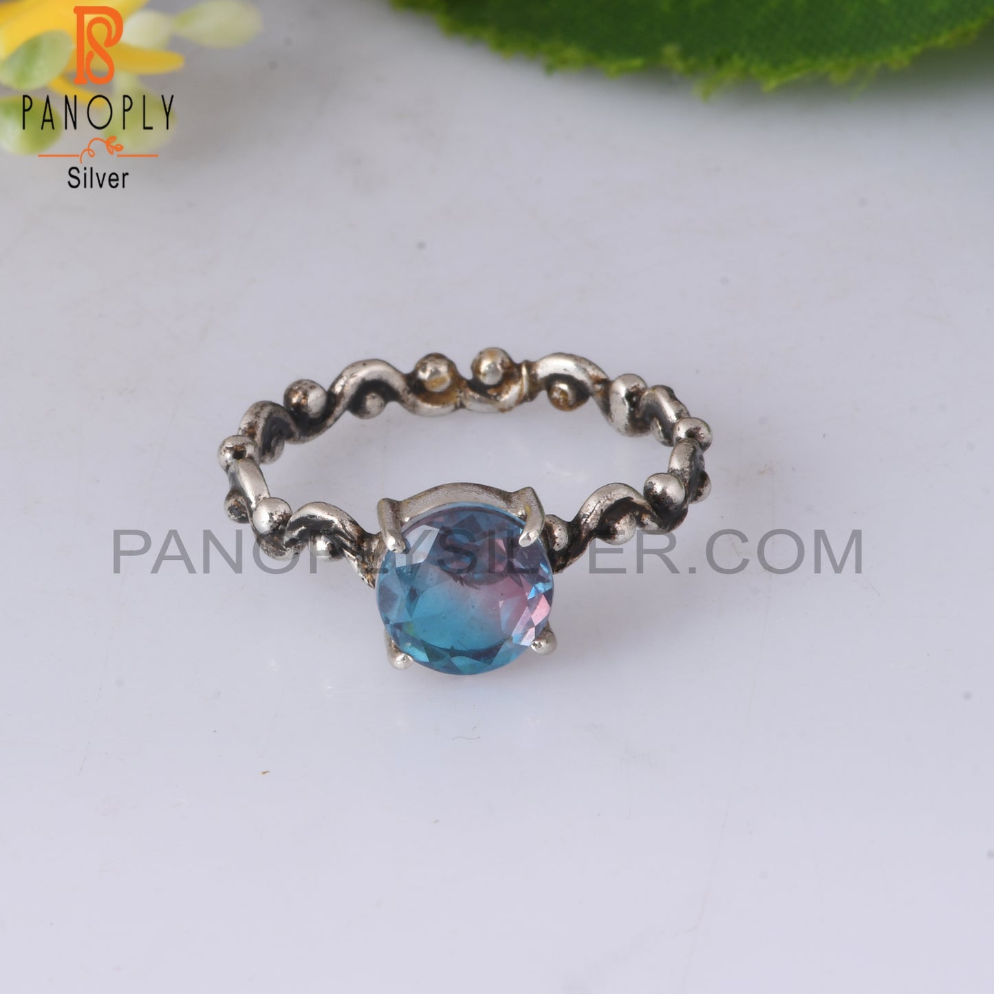 Bio Alexandrite Doublet Quartz Round 925 Silver Ring