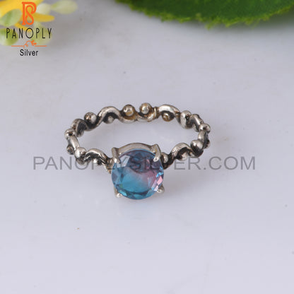 Bio Alexandrite Doublet Quartz Round 925 Silver Ring