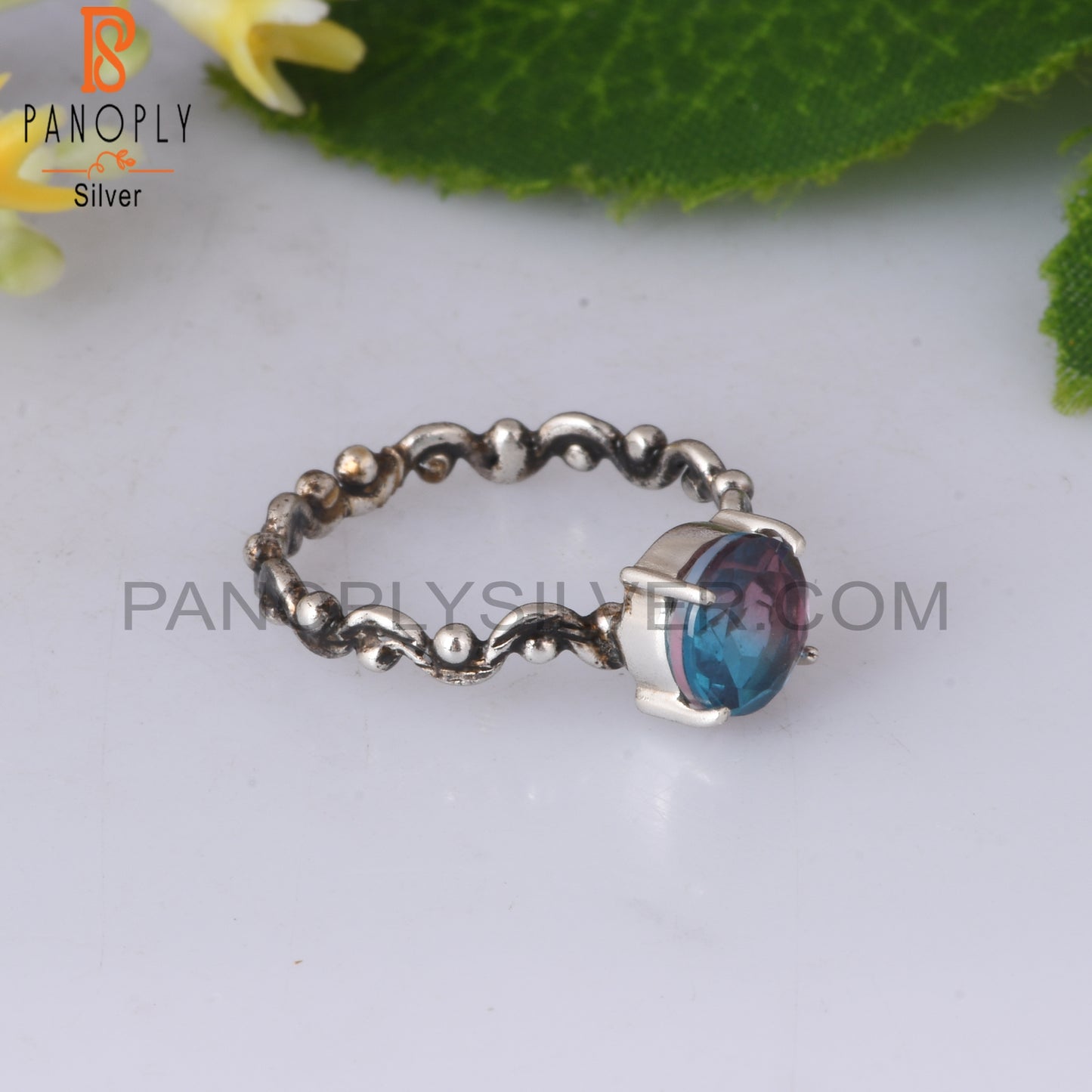 Bio Alexandrite Doublet Quartz Round 925 Silver Ring