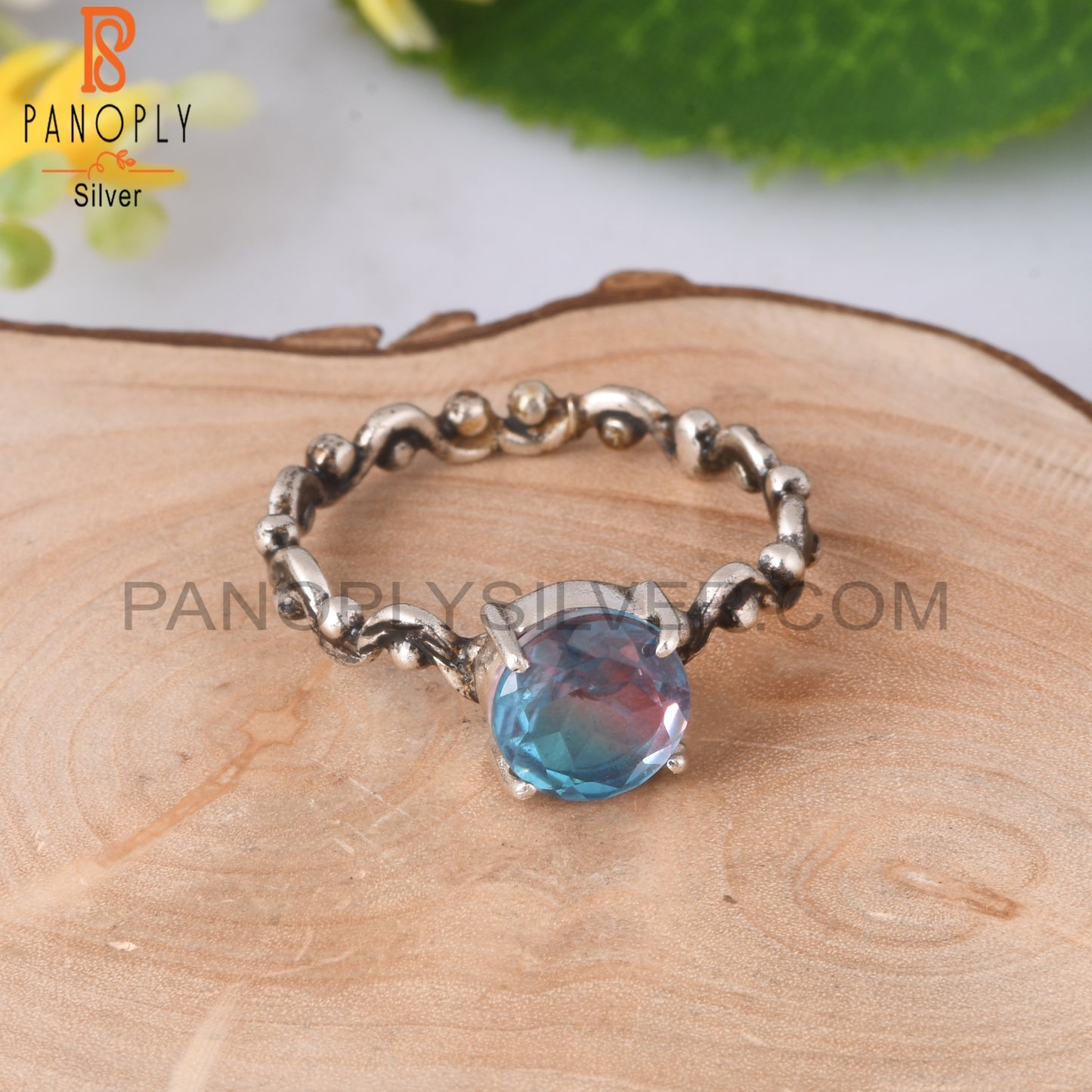 Bio Alexandrite Doublet Quartz Round 925 Silver Ring