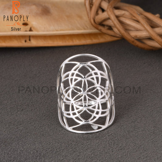 Handmade 925 Sterling Silver Mandala Flower Ring