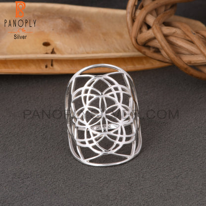 Handmade 925 Sterling Silver Mandala Flower Ring