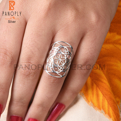 Handmade 925 Sterling Silver Mandala Flower Ring