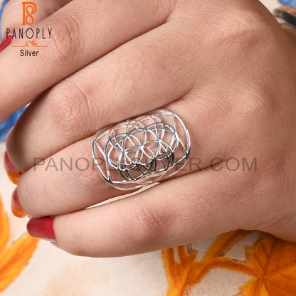 Handmade 925 Sterling Silver Mandala Flower Ring