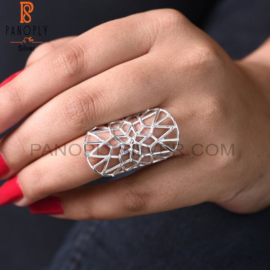 Handmade Net Web Look 925 Sterling Silver Mandala Ring