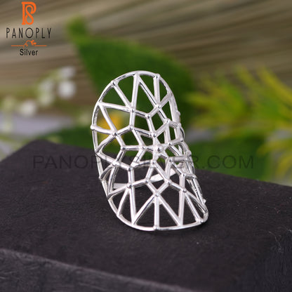 Handmade Net Web Look 925 Sterling Silver Mandala Ring