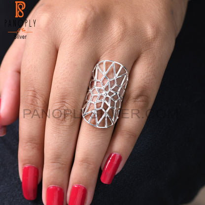 Handmade Net Web Look 925 Sterling Silver Mandala Ring