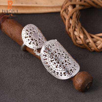 925 Sterling Silver Filigree Mandala Knuckle Double Ring