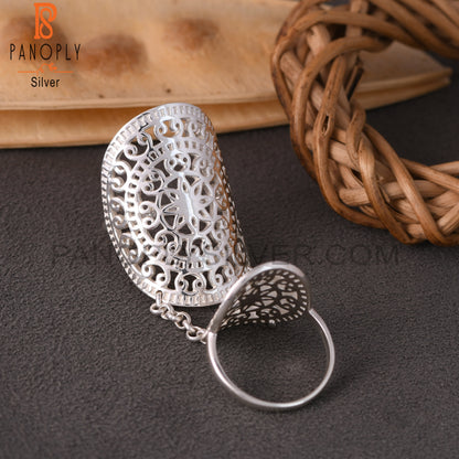 925 Sterling Silver Filigree Mandala Knuckle Double Ring