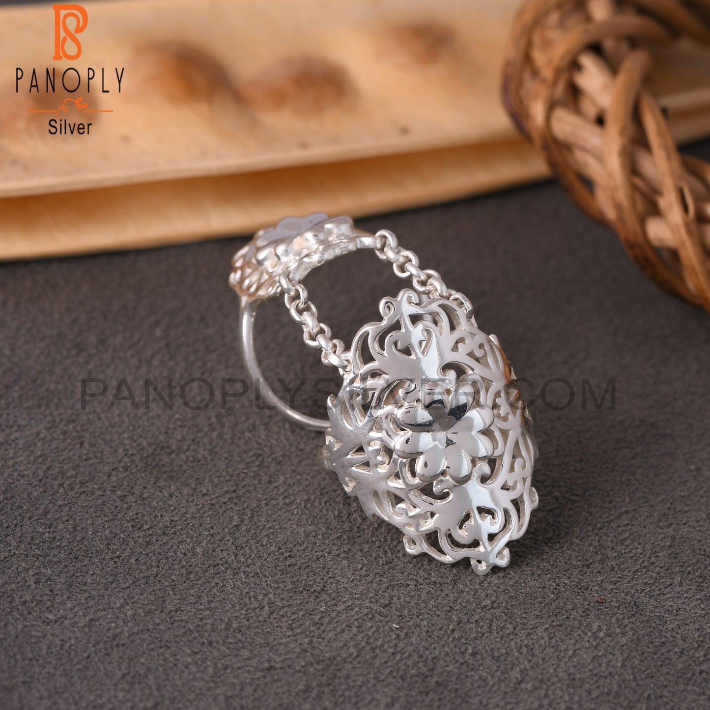 Chain Link Flower 925 Sterling Silver Mandala Knuckle Ring