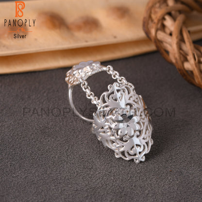 Chain Link Flower 925 Sterling Silver Mandala Knuckle Ring