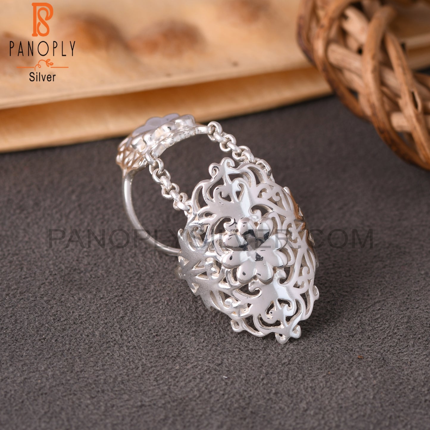 Chain Link Flower 925 Sterling Silver Mandala Knuckle Ring