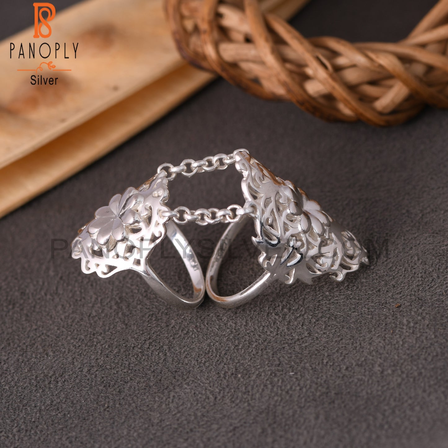 Chain Link Flower 925 Sterling Silver Mandala Knuckle Ring