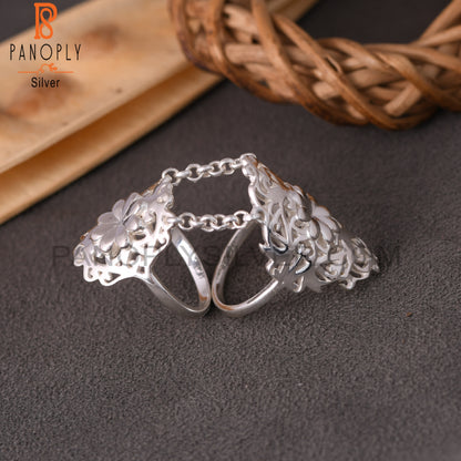 Chain Link Flower 925 Sterling Silver Mandala Knuckle Ring